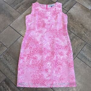 A&K Designs Sheer Multiprint Elegant Whimsical Shift Dress Size L Pink